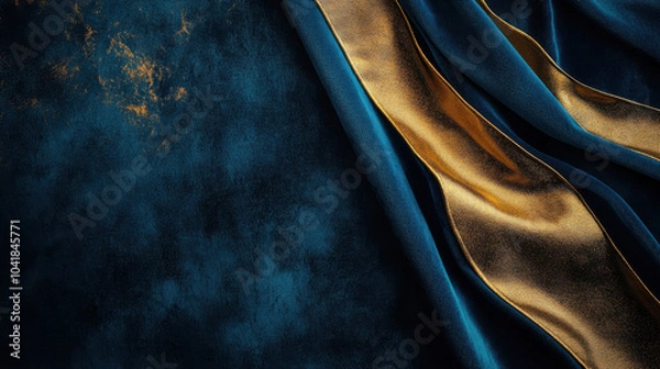 Fototapeta Luxurious deep blue velvet texture with subtle gold accents creates elegant and sophisticated atmosphere. interplay of colors adds depth and richness to fabric