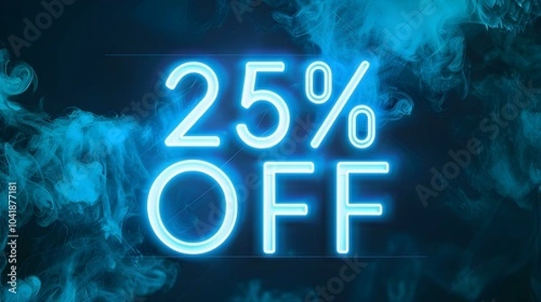 Obraz Light Blue '25% OFF' Neon Sign on an elegant Dark Background