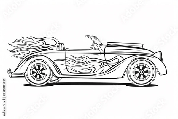 Fototapeta Stylish classic convertible car with flame decals, exuding a vintage vibe and sleek lines, perfect for automotive enthusiasts.