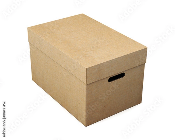 Fototapeta Cardboard storage box on white background. 3d rendering.