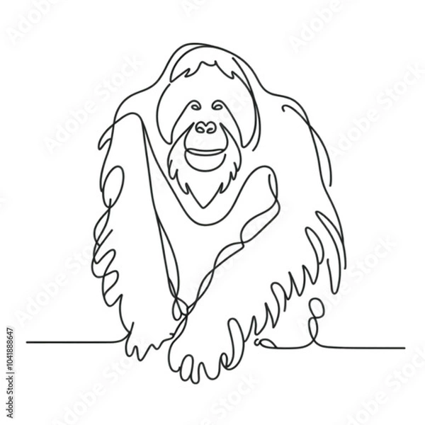 Fototapeta Continuous line orangutan illustration in minimalist style, AI Generation