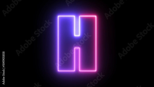 Fototapeta H text icon animation by purple neon on black background.