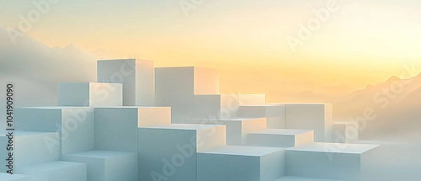 Obraz Abstract geometric blocks on light background, 3d render, Background wallpaper design