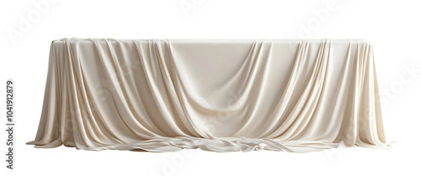 Fototapeta White tablecloth draped over a long dining table isolated on a transparent background
