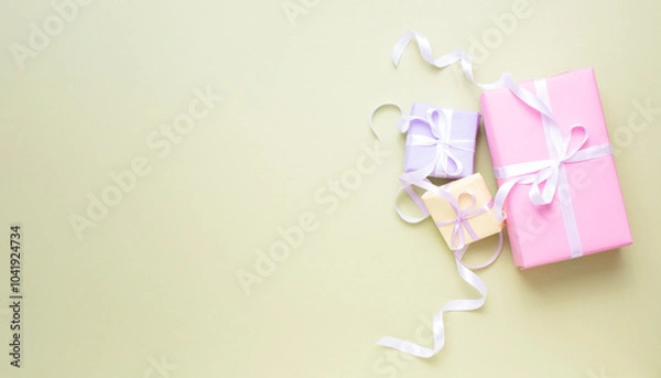 Obraz Pastel gift boxes with ribbons 