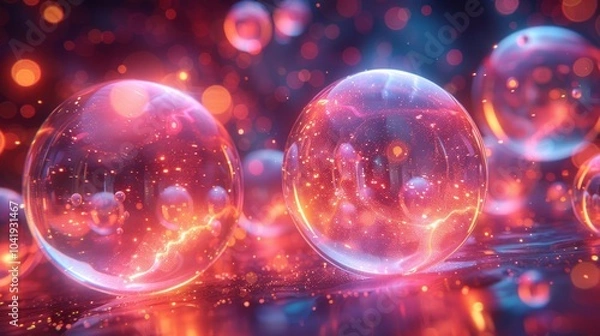 Fototapeta Glowing 3d rendered abstract spheres floating in ethereal light