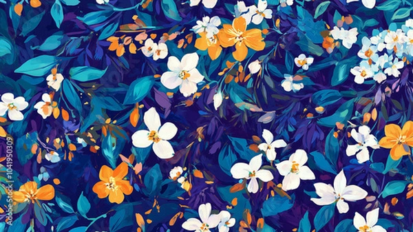 Obraz abstract seamless patterns backgrounds of jasmine flower and leaves oil painting