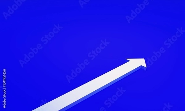 Fototapeta White arrow showing straight raises line on a blue background, symbolizing growth and progress, 3d rending 