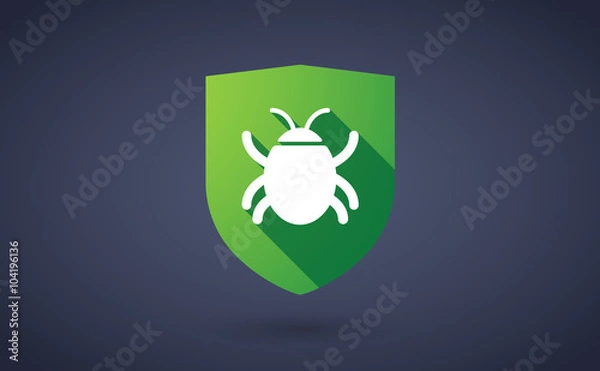 Fototapeta Long shadow shield icon with  a bug