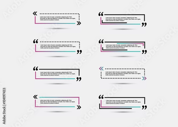 Fototapeta Quote blank template.  Template vector eps 10 set. Empty quote bubble.  Quote form. Quote citation blank template. Blank template with print information design quotes. Color  quote bubble.
