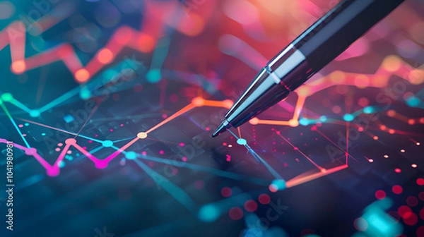 Fototapeta A vibrant blue and red background filled with intersecting lines and scattered dots, A scatter plot showing the correlation between market volatility and trade volume