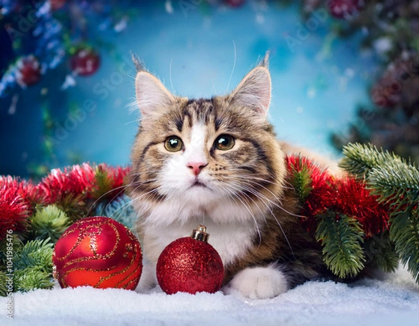 Obraz  cat, with, christmas, decorations; winter concept; 527