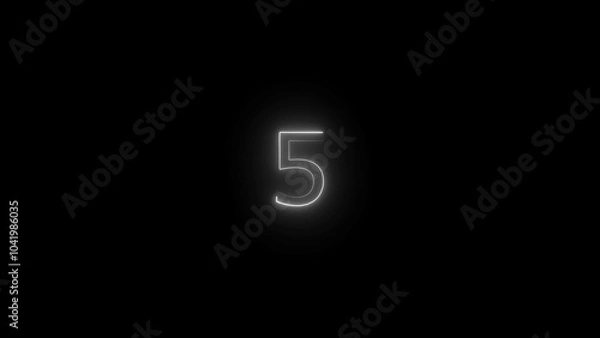 Fototapeta Purple vector neon tube number five with fog on dark background. Dark background.