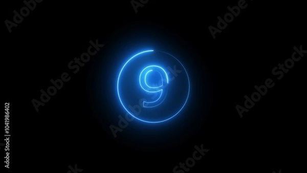 Obraz Luminous and shimmering haze inside the letters of the text nine number. 9 number neon sign. Dark background.