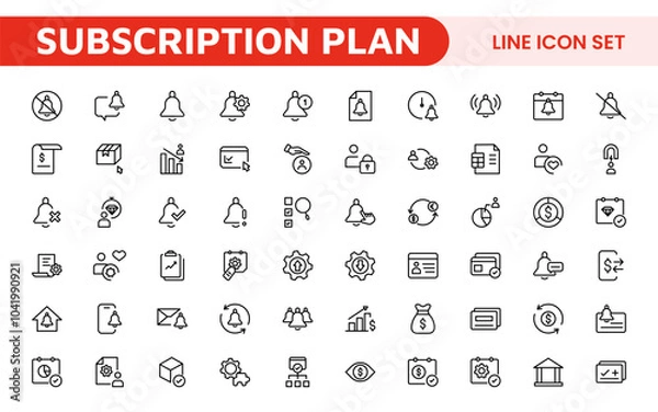 Fototapeta Subscription Services Icon Set. Modern and sleek icons for subscription-based platforms, perfect for enhancing user interfaces, streaming apps, SaaS products, and membership management.