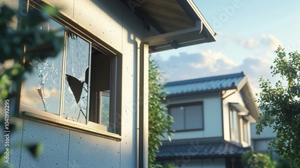 Fototapeta 窓ガラスが割られた日本の家