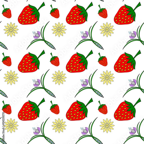 Fototapeta Seamless texture of strawberries and flowers