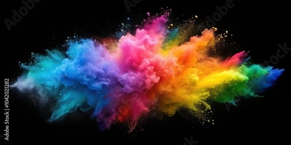 Fototapeta Colorful chalk explosion dust cloud isolated on black background