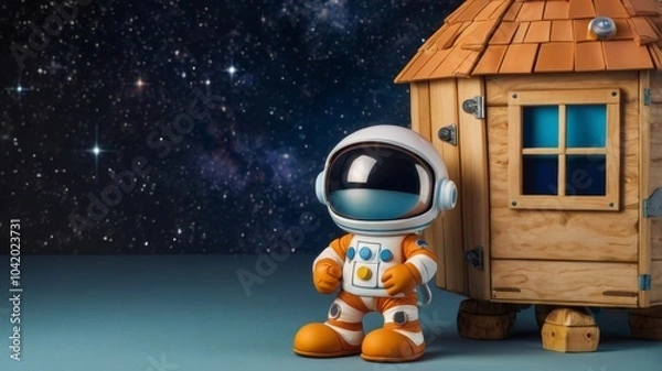 Fototapeta cartoon astronaut in spacesuit. with space for text