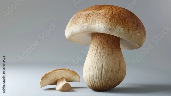 Fototapeta Mushroom depicted on a plain background, beautiful fungi macro. Background placid, mushroom vivid.