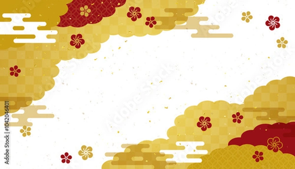 Obraz 金色の雲と梅の和風背景素材