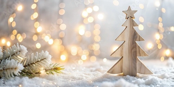 Fototapeta Wood Minimal Xmas Tree in a Festive Christmas Atmosphere with Warm Winter Cheer and Holiday Magic