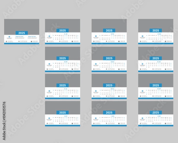 Fototapeta Desk calendar 2025 template, modern 12 month  calendar design, corporate business calendar.