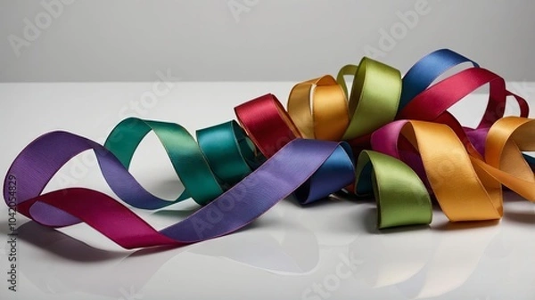 Fototapeta Multicolored Satin Ribbons in Loops and Folds

