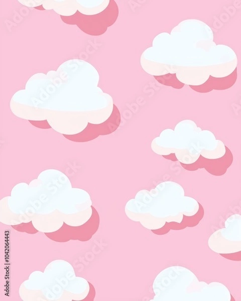 Fototapeta White Clouds Pattern on Pink Background	