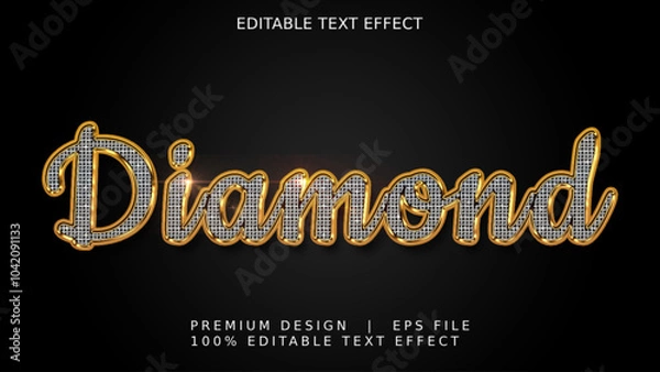 Fototapeta 3d realistic gold diamond text effect style. Editable text effect vector illustration.