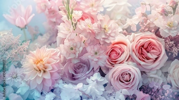 Fototapeta The combination of the pastel colors and flowers creates a soft, feminine, and visually pleasing composition.
