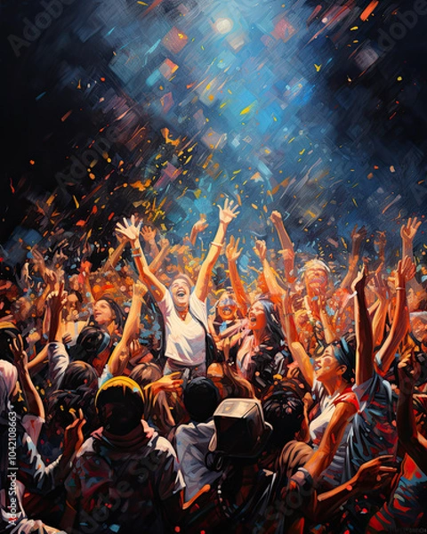 Fototapeta Dancing crowd on the music in a concert