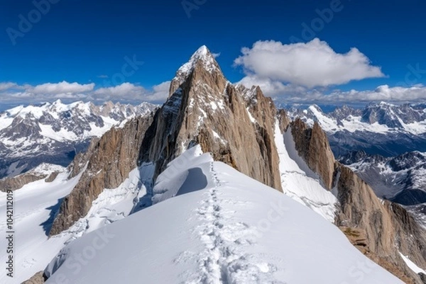 Fototapeta Hyper-realistic close-up of Monte Fitz Royâ€™s craggy granite face, capturing every crack and crevice in stunning detail, with light and shadow playing across the rock
