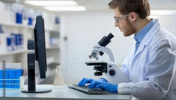 Fototapeta Research Lab Scientist Using Computer