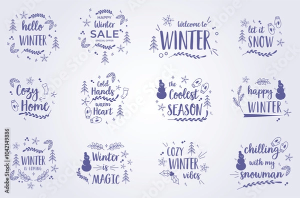 Fototapeta bundle of winter quotes illustration lettering vector printing design