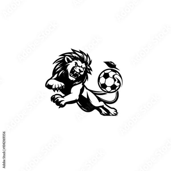 Obraz lion playing football vector icon with white background