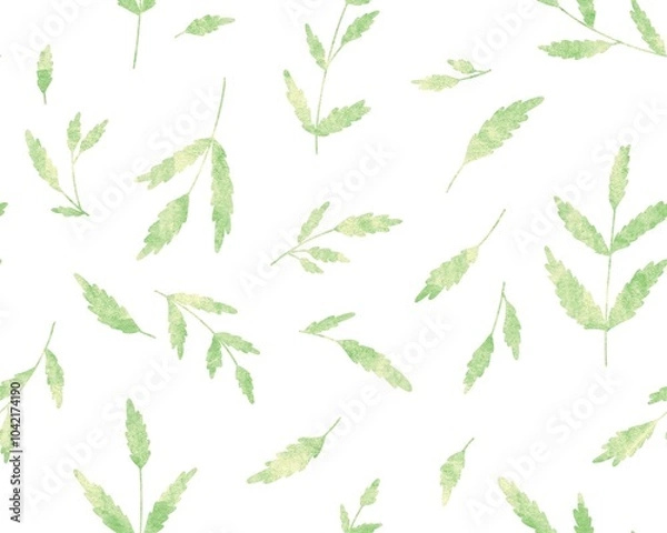 Obraz Watercolor seamless floral pattern with green leaves