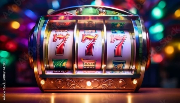 Fototapeta 대박을 상징하는 슬롯머신의 릴이 회전하고있다
