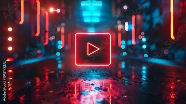 Fototapeta intro play button  red and blue light neon
