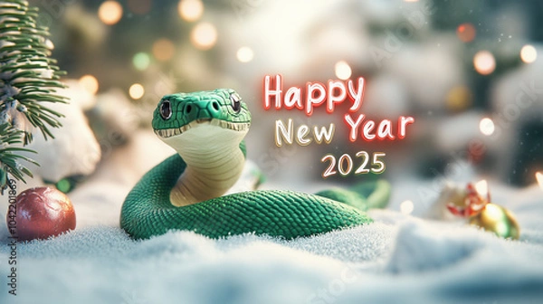 Fototapeta New year 2025 greeting card with  snake