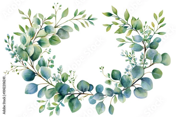 Fototapeta Stunning Watercolor Foliage Border Frame Design Featuring Soft Green Leaves, Perfect For Invitations, Wedding Designs, Nature-Themed Projects, And Elegant Stationery With Transparent Background