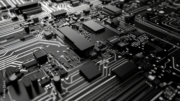 Fototapeta Use symmetry and precision to emphasize the organized, methodical nature of digital circuits. The lines and components should follow a clear,structured pattern,giving the image a clean, futuristic loo