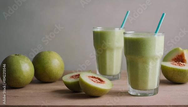 Fototapeta honeydew melon smoothie in a glass