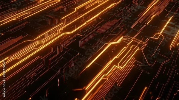 Fototapeta Futuristic Tech Background with Circuit Board Patterns for Promotional Text Overlay, Ultra-Detailed Digital Illustration