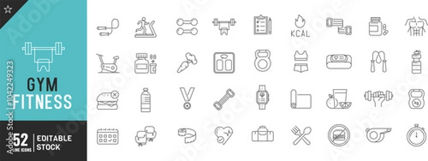 Fototapeta Gym  Editable line icon set. Thin modern style vector illustration. fitness, exercise  and more.