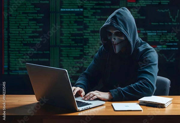 Fototapeta hacker working on laptop