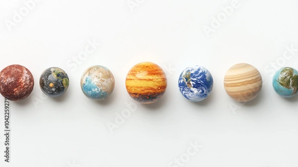 Fototapeta Solar System Planets Line Up on White Background   Astronomy Education
