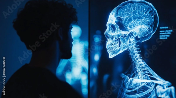 Fototapeta Man Contemplating Medical X ray of Skeleton and Skull