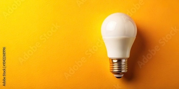 Fototapeta Reflected white light bulb on yellow background with copy space