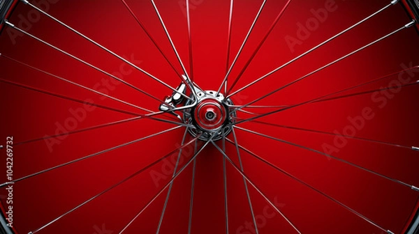 Fototapeta Close-up of bicycle wheel spokes on red background